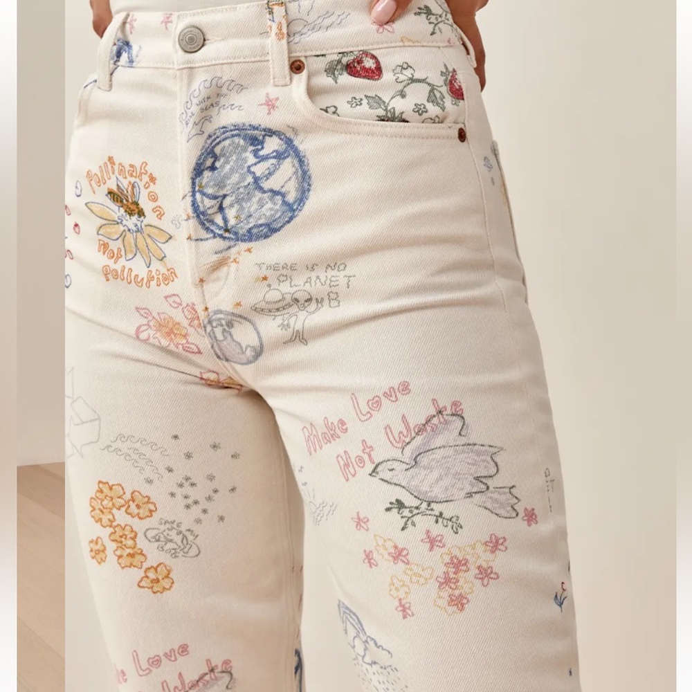Reformation-Cynthia Doodle High Rise Straight Long Jeans size 26 - Picture 3 of 13